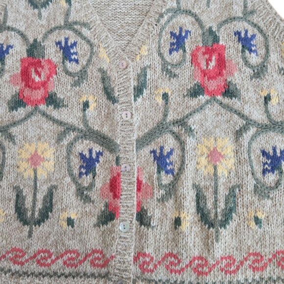 Talbots Floral Print Knit Sweater Vest Cream Tan Large - Picture 6 of 7
